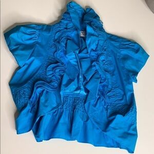 Vintage Bold Blue Crop Ruffle 80s Jacket & Tank top Sz Small women’s